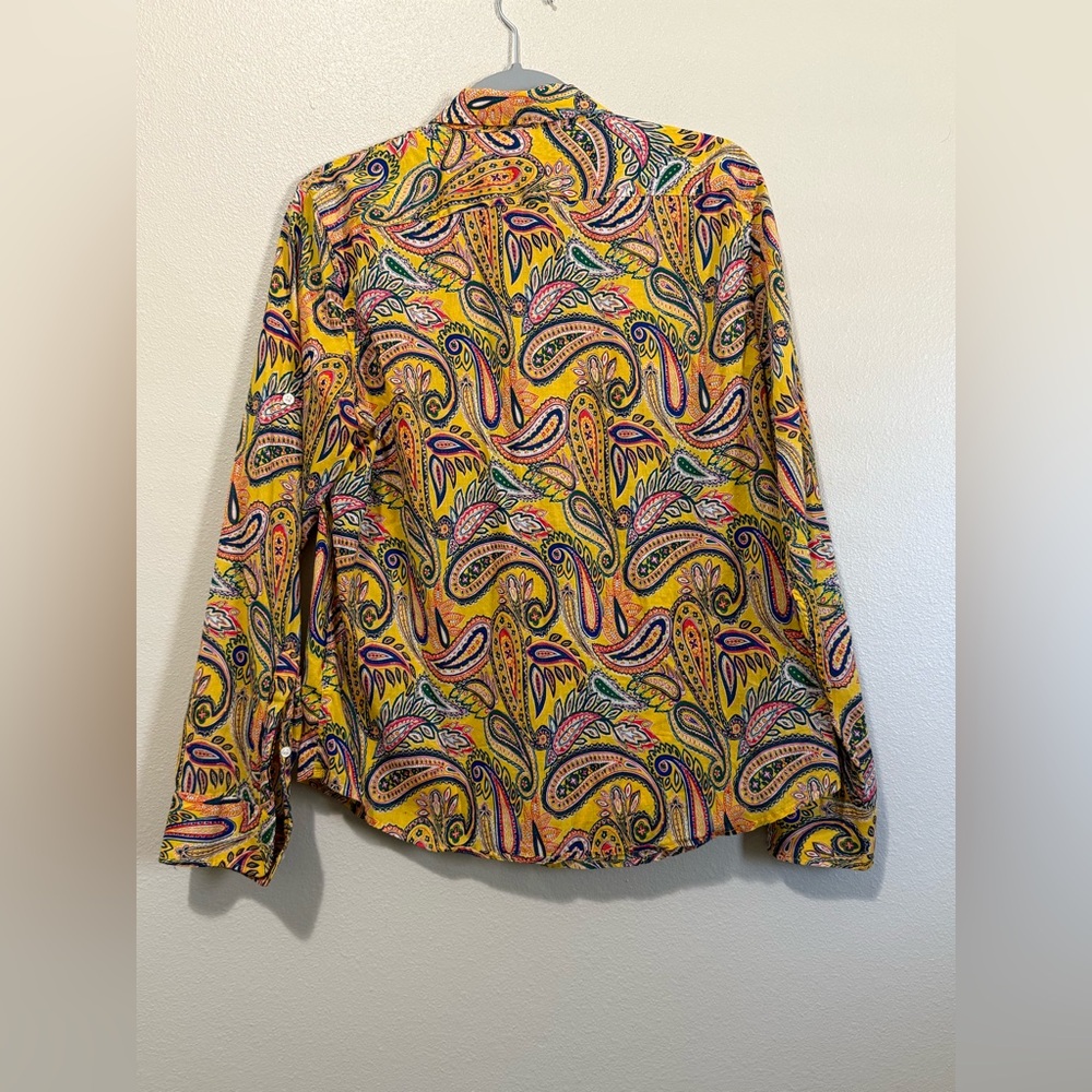 Lauren Ralph Lauren Women’s Large Yellow Paisley Shirt Roll Tab sleeve blouse - Picture 6 of 13